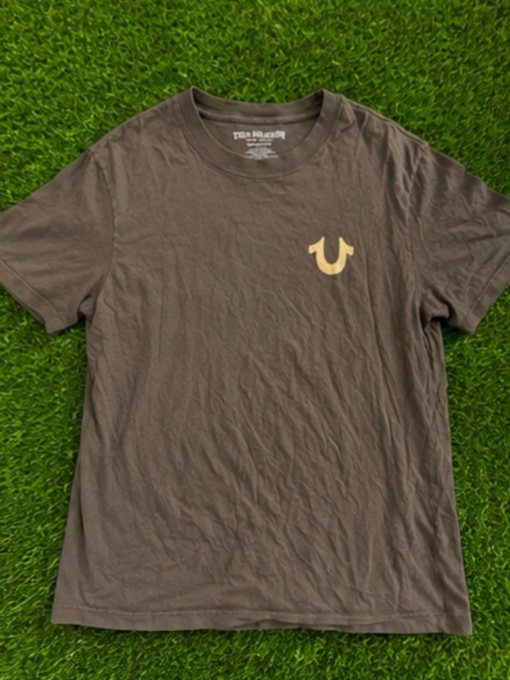 True Religion Brown Crew Neck Tee with Tan Horseshoe Logo